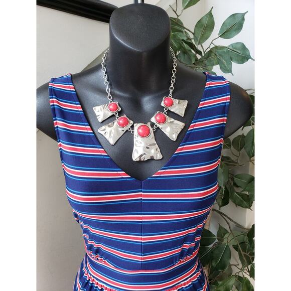 West Loop Long Maxi Dress Women's Size Medium Blue & Orange V-Neck Sleeveless - Picture 2 of 11